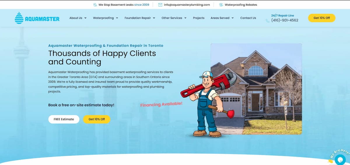 Aquamaster Drain, Plumbing & Waterproofing Inc. website