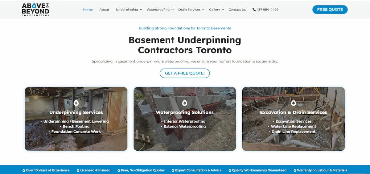 Beyond Construction & Plumbing website