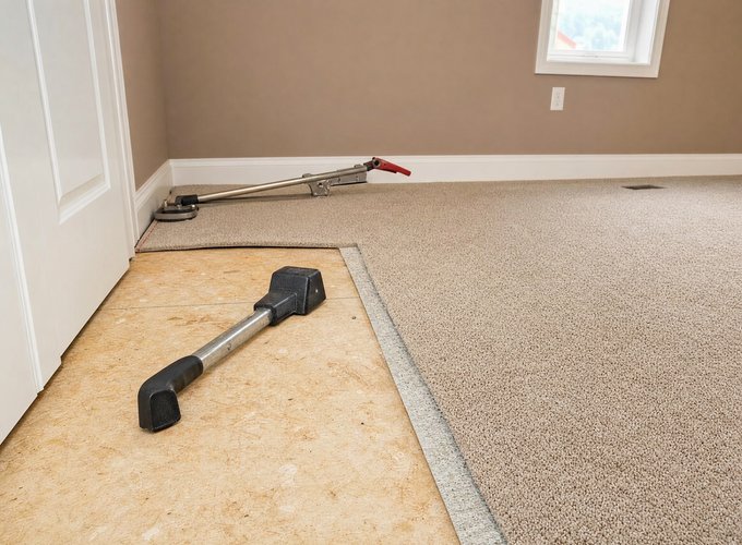 Professional carpet installation in a home
